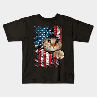 Patriotic Cat 4th Of July Men USA American Flag Women Kids T-Shirt